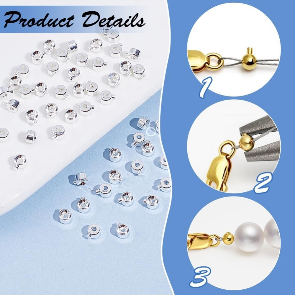 60PCS Brass Crimp Beads 925 St - огляд і ціна Jewelry Making Silver